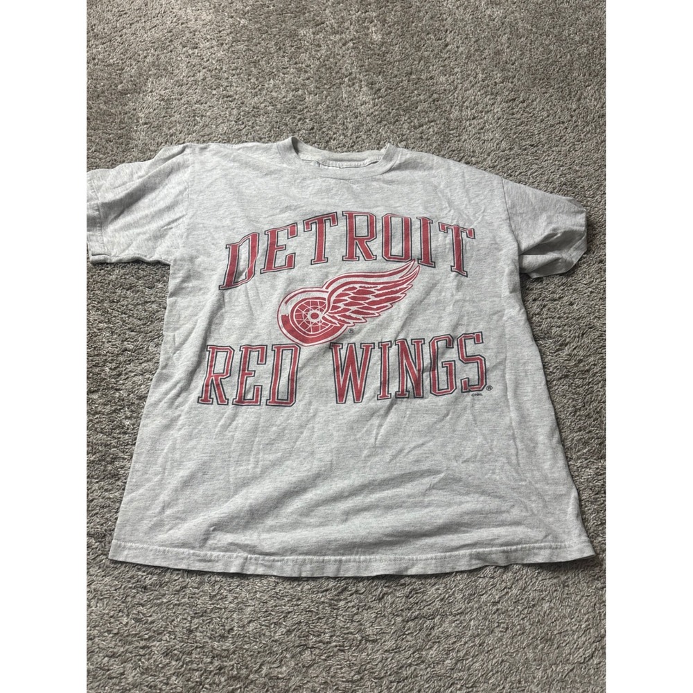 Vintage Detroit Red Wings Shirt Logo 7 Gray NHL Hockey Graphic Tee Medium